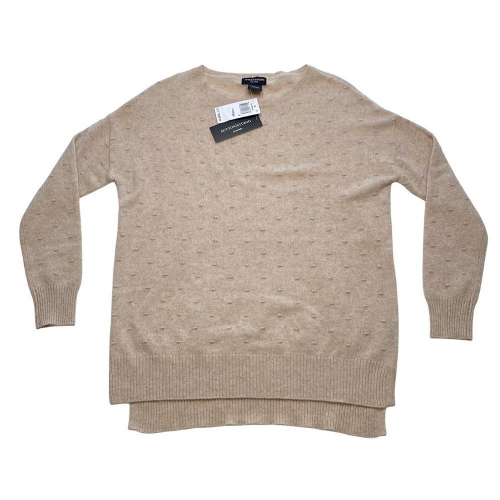 Sutton Studio $368 Cashmere Sweater Women's SMALL Beige Crewneck Soft NEW‎